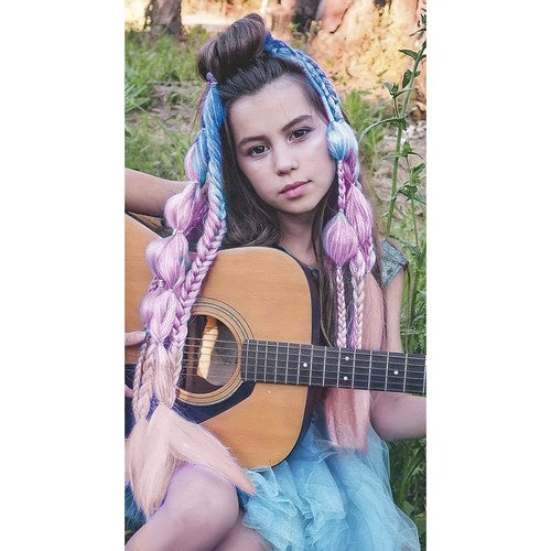 Extensii de par sintetic pentru impretituri, Zola®, ombre mov-roz si sclipici, 60 cm Extensii de par sintetic pentru impretituri, Zola®, ombre mov-roz si sclipici, 60 cm